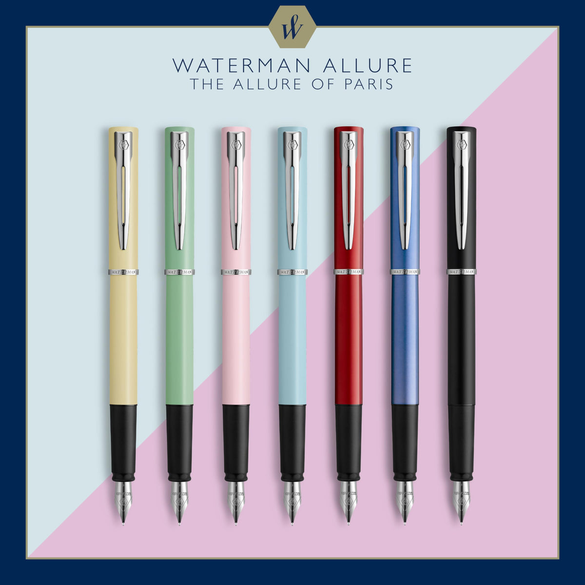 Waterman Allure Fountain Pen | Black Lacquer | Fine Nib | Blue Ink