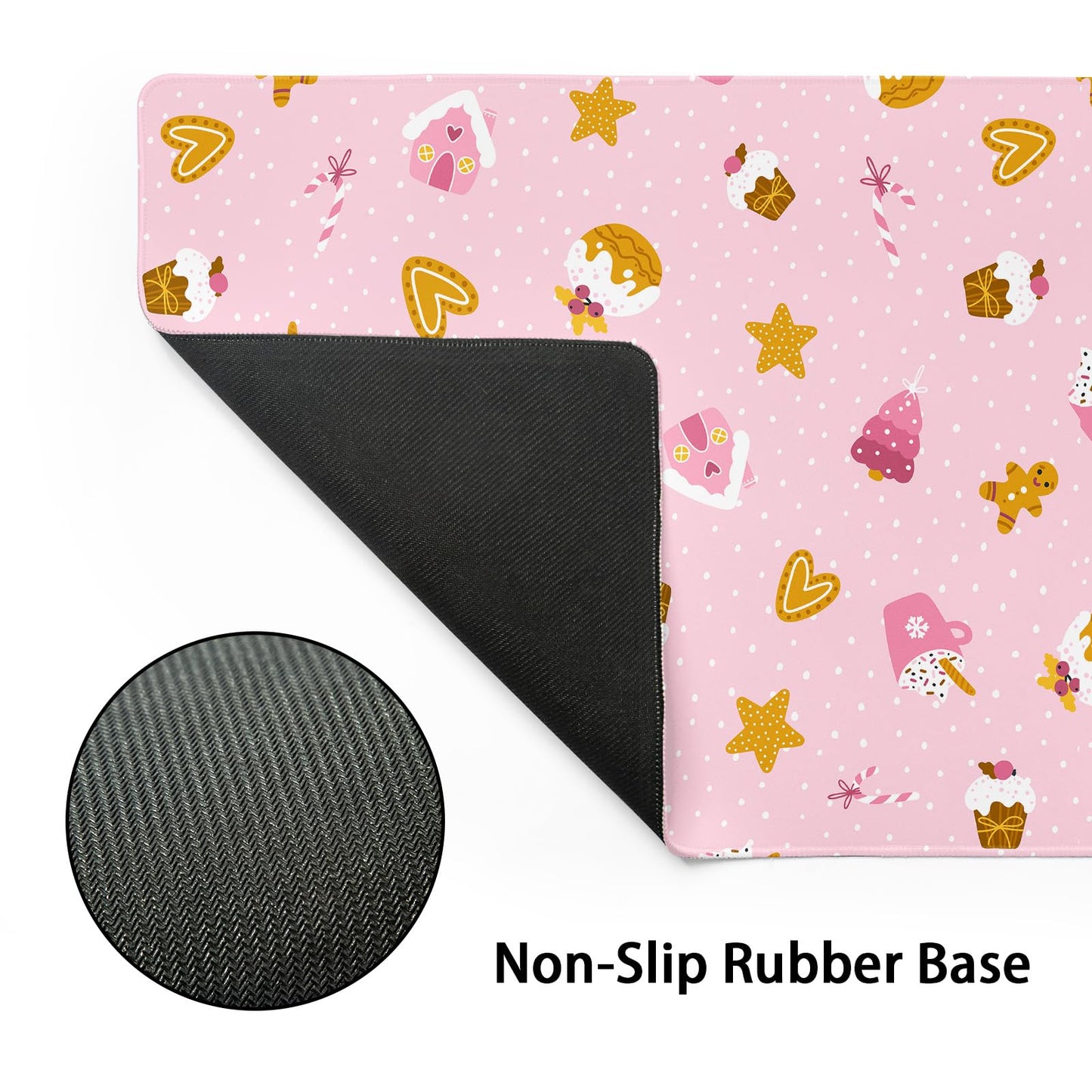 Pink Christmas Gaming Mouse Pad XL Cute Kawaii Cupcake Gingerbread Extended Big Large Desk Mat