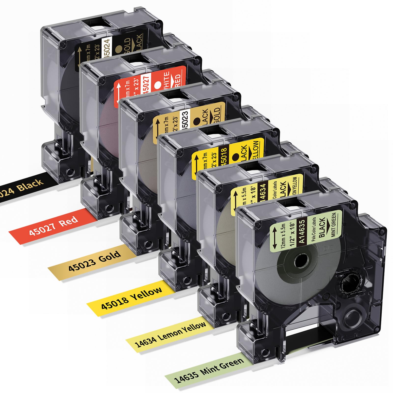 6X Colored Label Compatible with DYMO Label Maker Refills D1 1/2 Inch 23 Ft