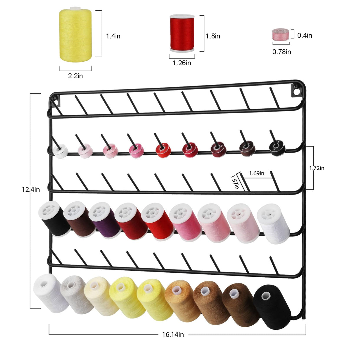 YBING Thread Holder Wall 54 Spools Thread Rack Black Metal