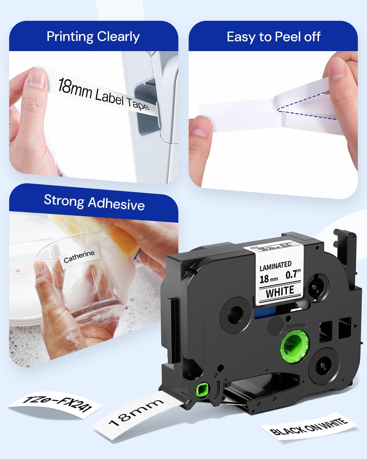 TZe-FX241 TZeFX241 Replacement for Brother P Touch Flexible-ID Tape 18mm