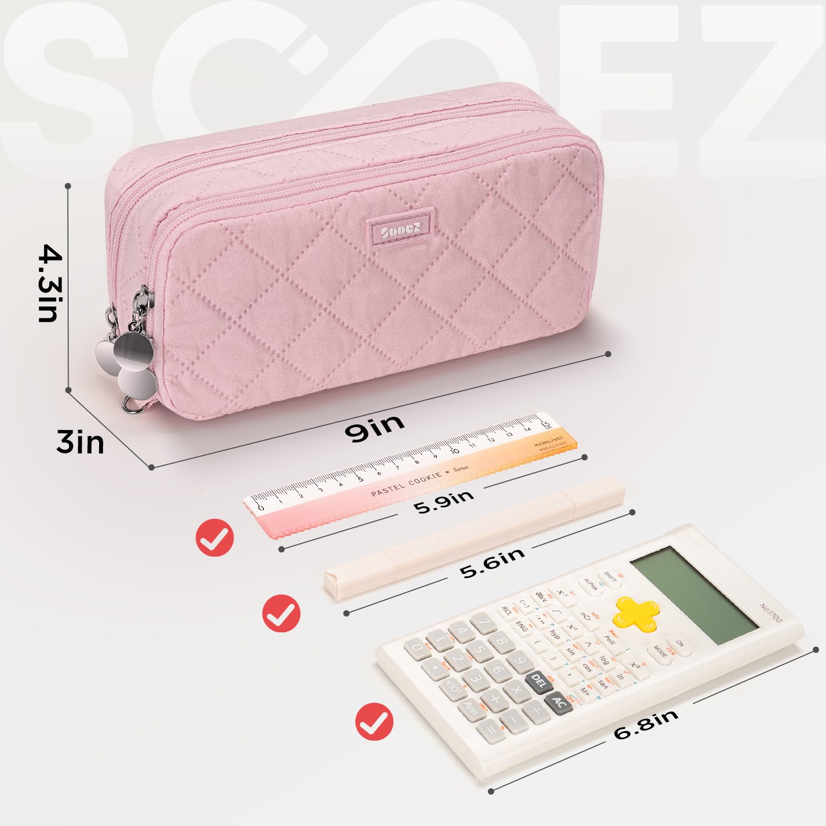 Sooez Large Pencil Case Pouch, Extra Big Pencil Bag with 8 Compartments, Pen Bag Wide Opening, Soft