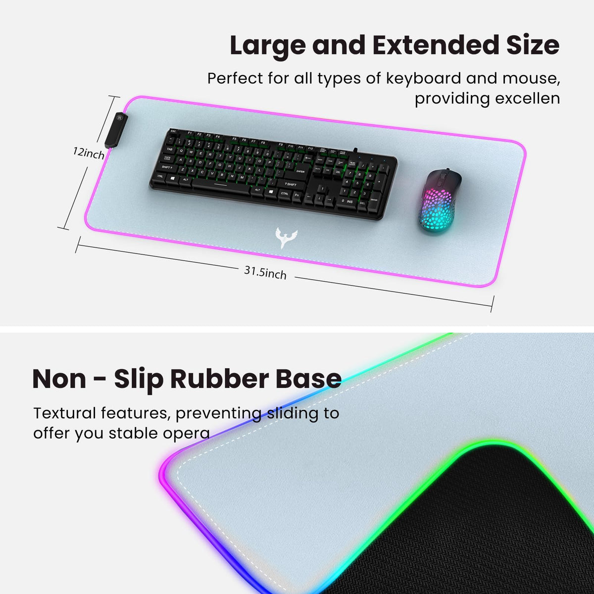 BladeHawks RGB Gaming Mouse Pad Extra Large Extended 31.5x12 Inch-Grey