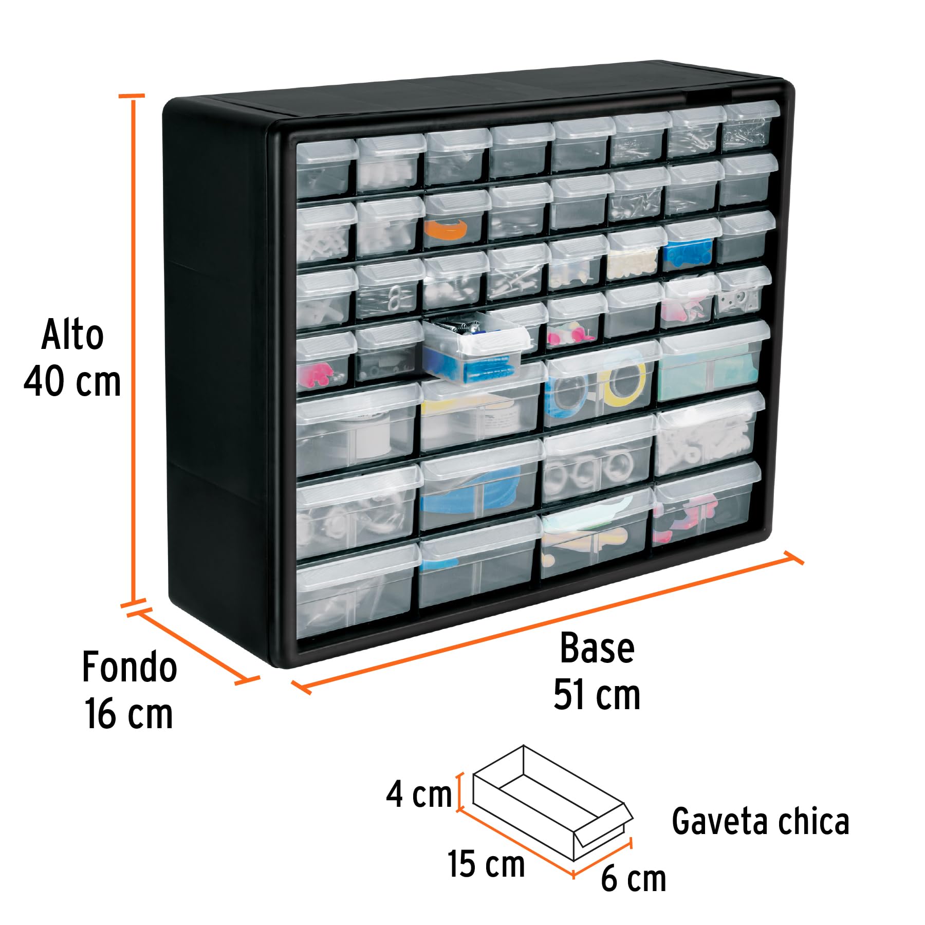 Truper Organizer 20cm x 20cm x 20cm, 64 Compartments, Black, Modern, Home Office/Office, Art &