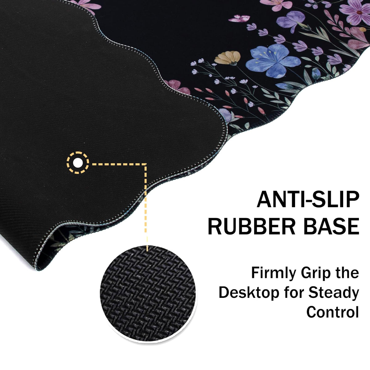 L-SPOUTTO Black Floral Mouse Pad,Scalloped Desk Mat XXL Gaming Mousepad