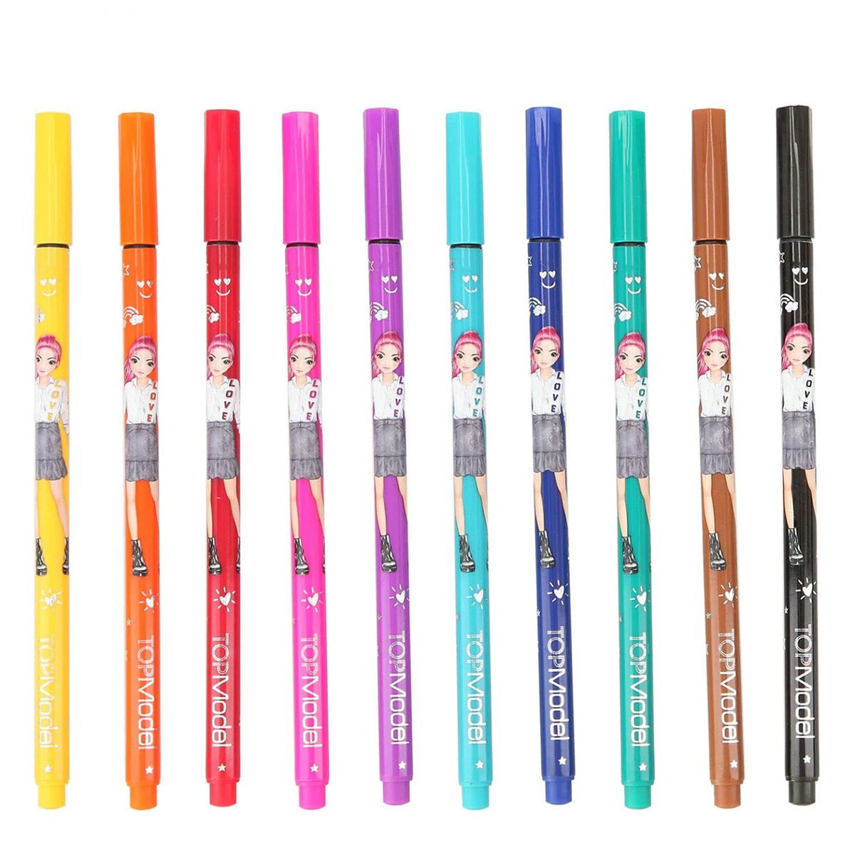Depesche 11500 TOPModel - Fineliner Set with 10 Pens and 2 Stencils, Fine Painters in 10 Different
