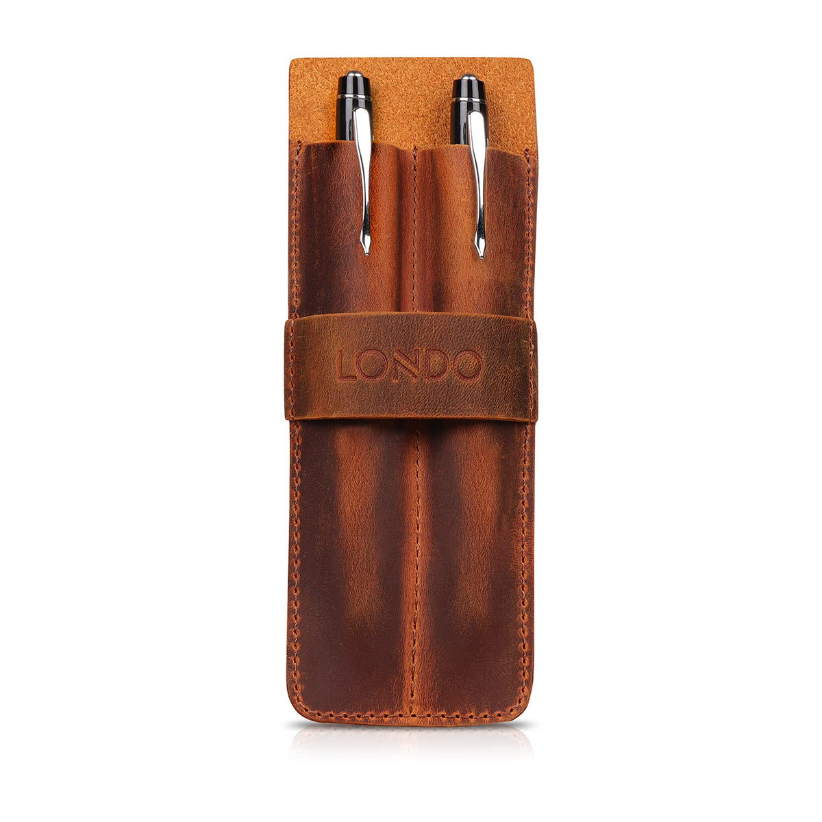 Londo Genuine Leather Pen and Pencil Case with Tuck in Flap, Stationery Bag - Two compartment