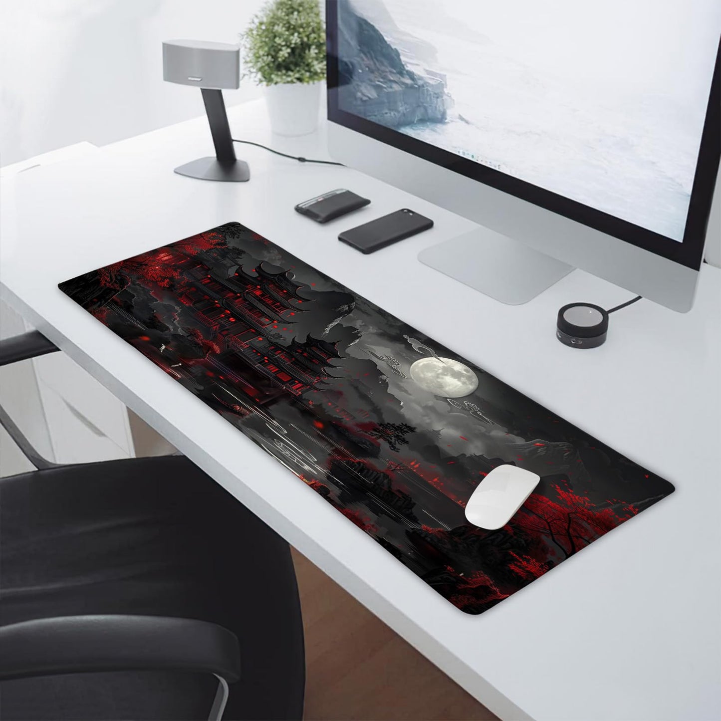Full Moon Night Gaming Mouse Pad XLBlack Red Mountain Japanese Extended Large Mat Mousepad Desk Pad