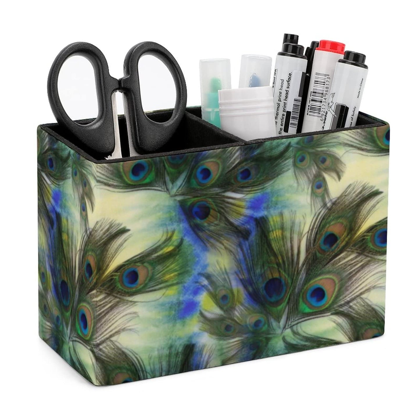 Niapessel Pencil Holder for Desk, Peacock Feathers Pen Holder Storage Desktop Pen Organizer Desk