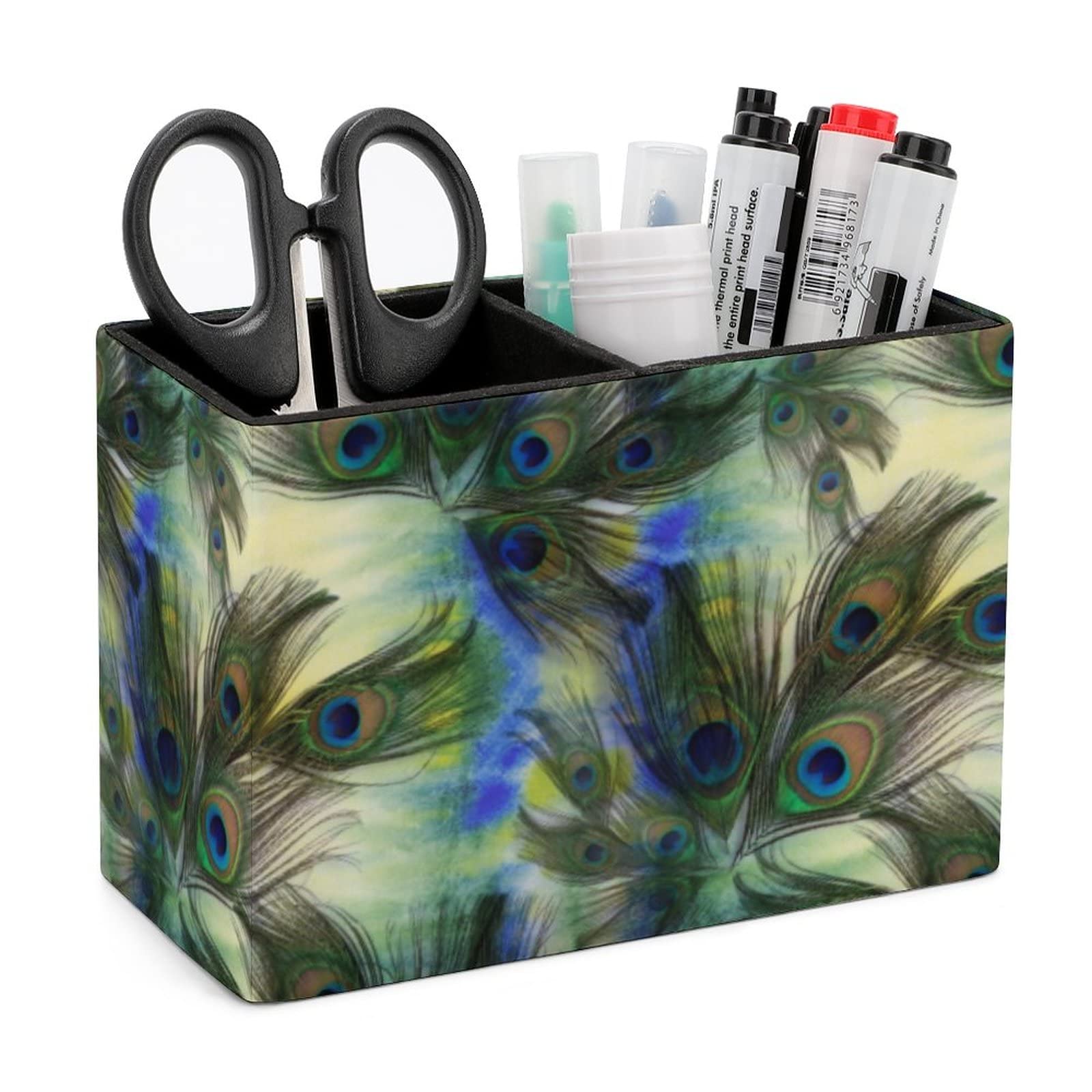 Niapessel Pencil Holder for Desk, Peacock Feathers Pen Holder Storage Desktop Pen Organizer Desk