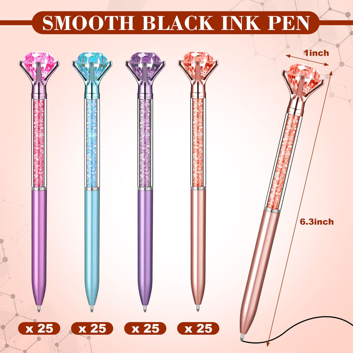 Sherr 100 Pack Big Crystal Diamond Pens Cute Ballpoint Pens Retractable Ballpoint Rhinestones