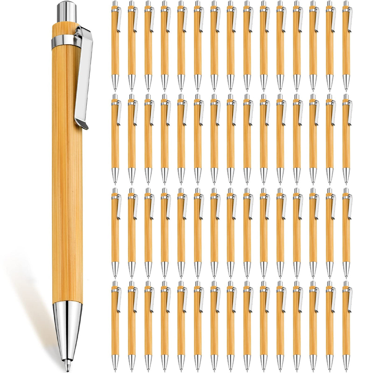 Leelosp 60 Pcs Bamboo Pen Retractable Ballpoint Pen Black Ink 1 mm Sustainable for Writing Office