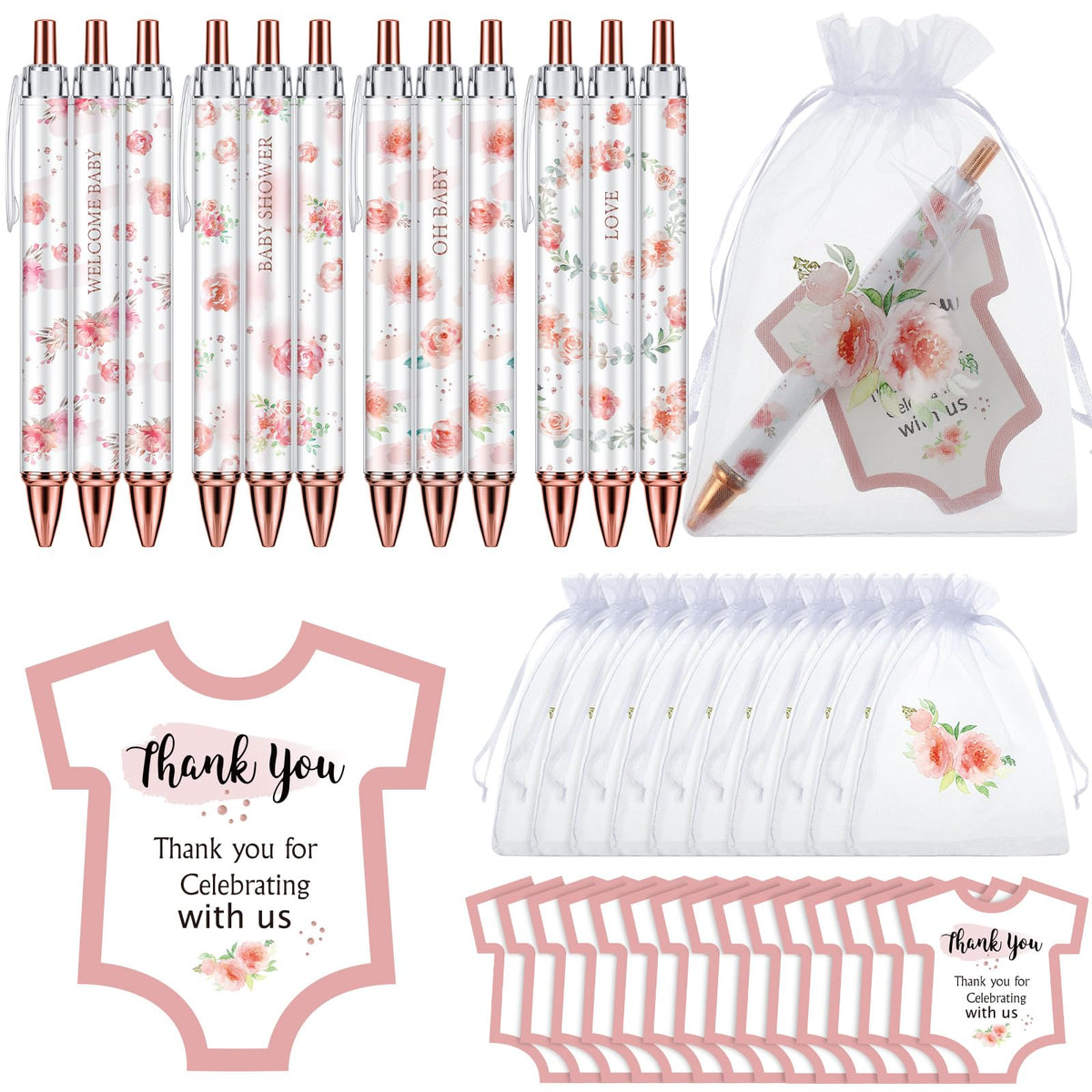 50 Sets Baby Shower Favors for Guests, Baby Shower Gifts (Pink, Flower)