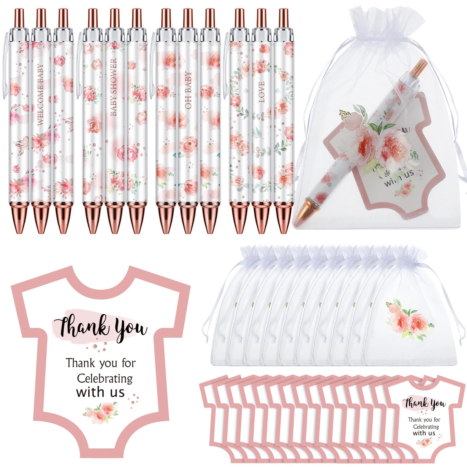 50 Sets Baby Shower Favors for Guests, Baby Shower Gifts (Pink, Flower)