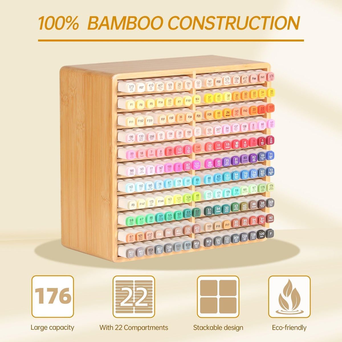 walowalo Markers Organizer Hold 176 Markers Birthday Gifts Bamboo Pen Holder Art Supply Pencil
