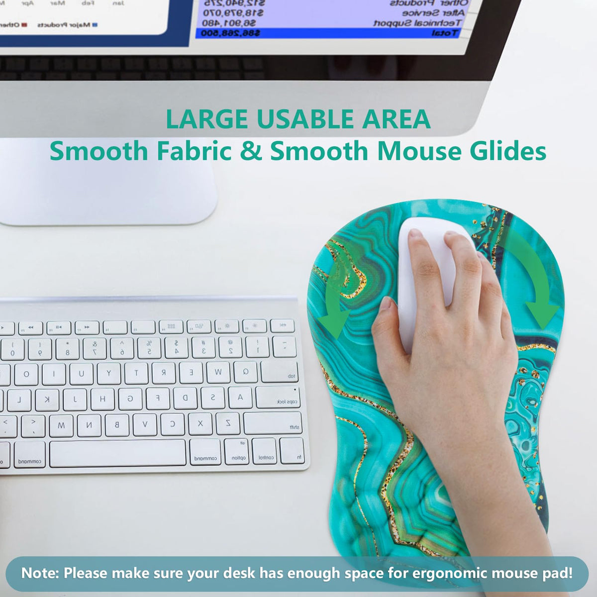 Laokiiy Ergonomic Mouse Pad Wrist Rest, 15° Memory Foam, Non-Slip PU Base