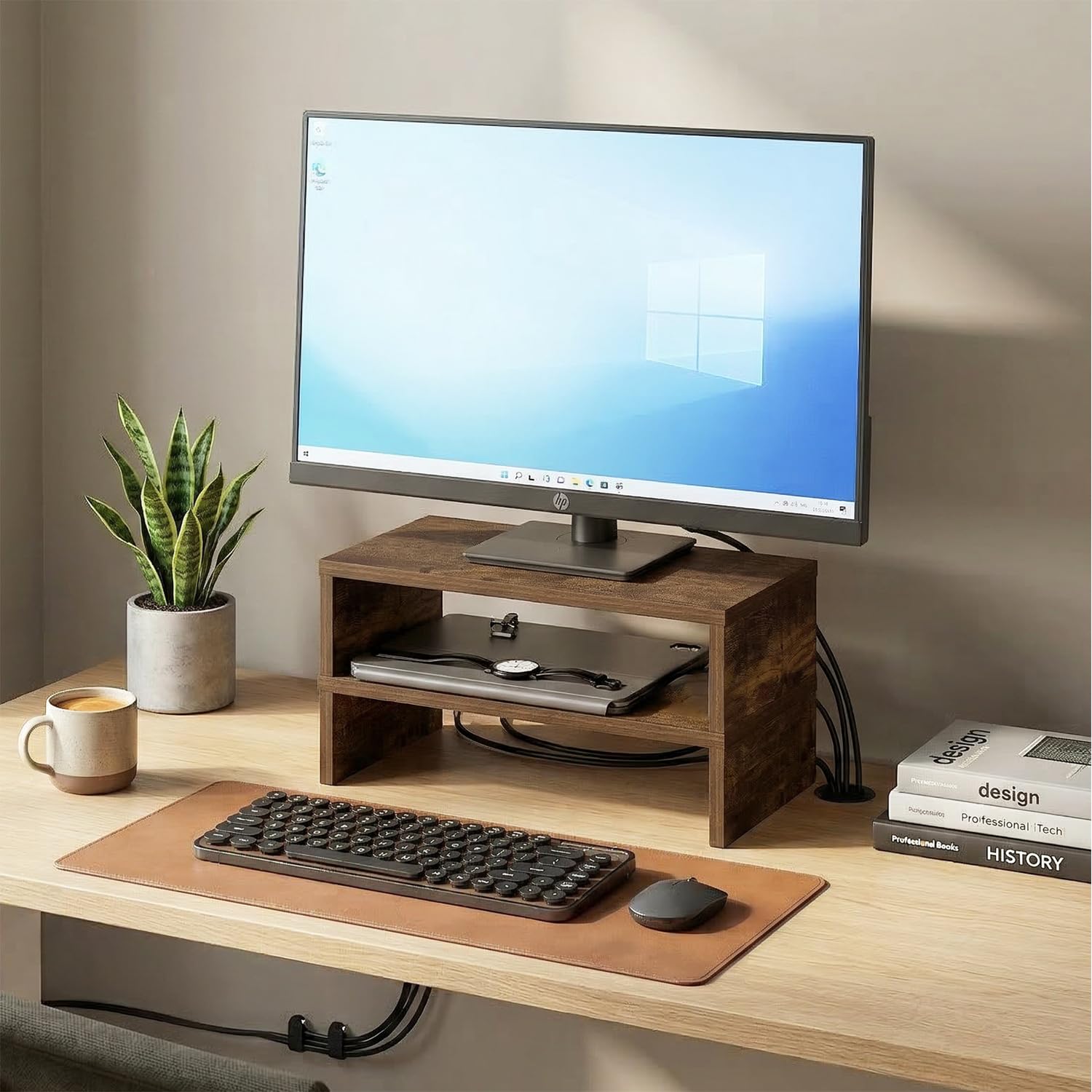 Furinno CLASSIC Monitor Stand Riser Set of 2, 15.7" Wide Dual Monitor Riser, Stackable Separable