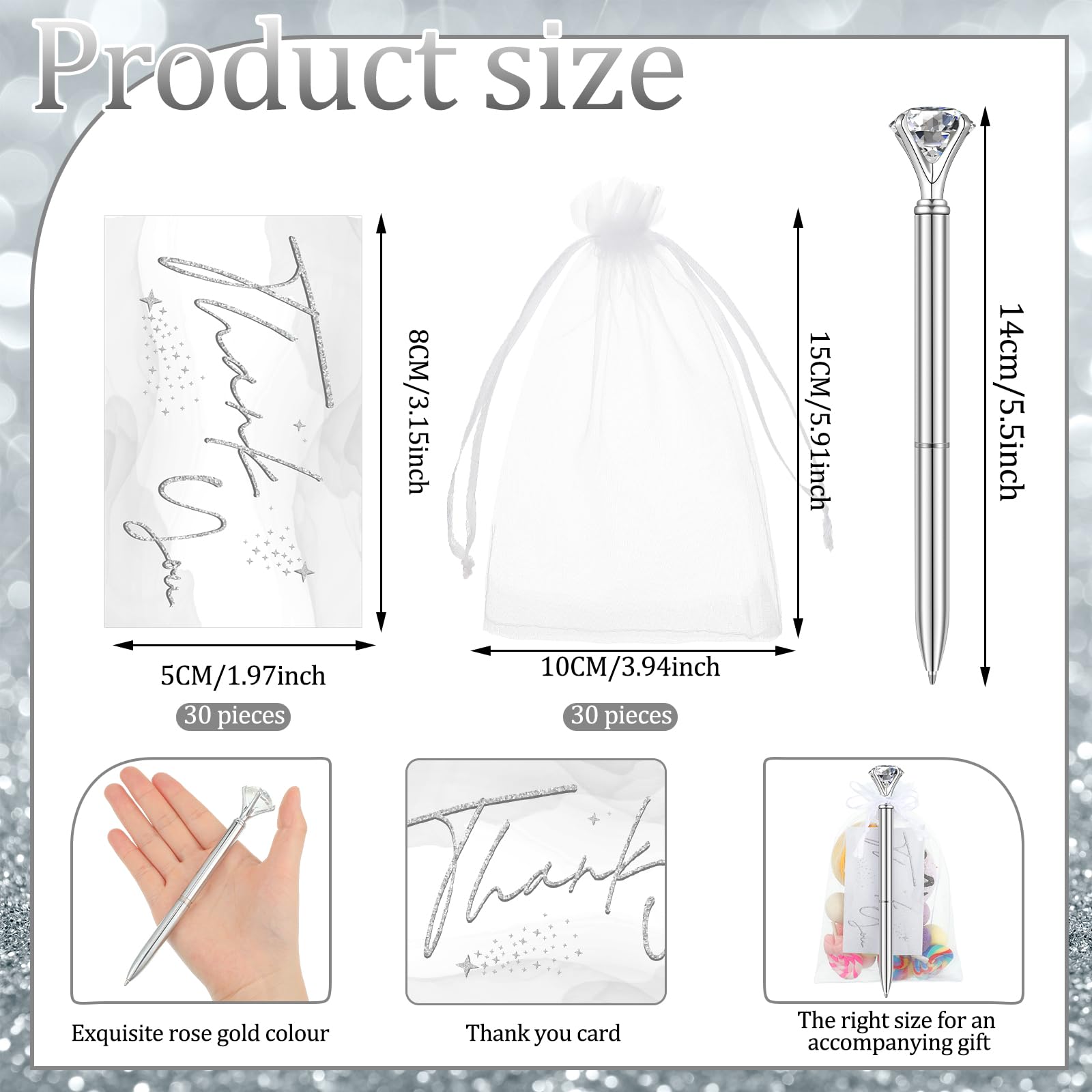 Yeaqee 91 Pcs Bridal Shower Pens Set, Silver, White, Classic Style