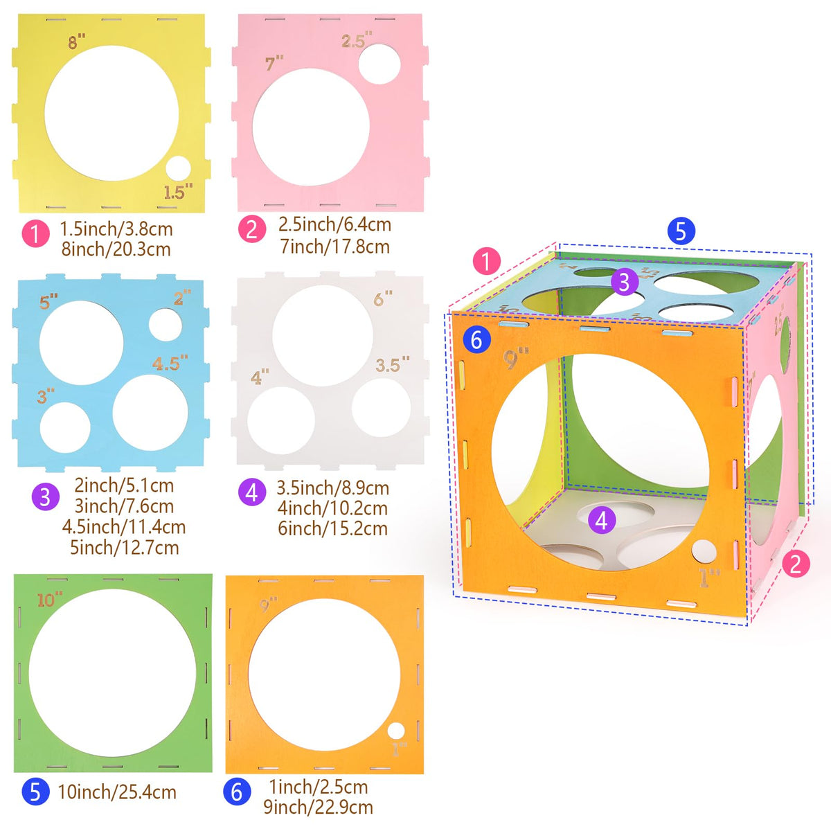 Auihiay 14 Holes Colored Balloon Measurement Box, Balloon Sizer (1-10 Inch)