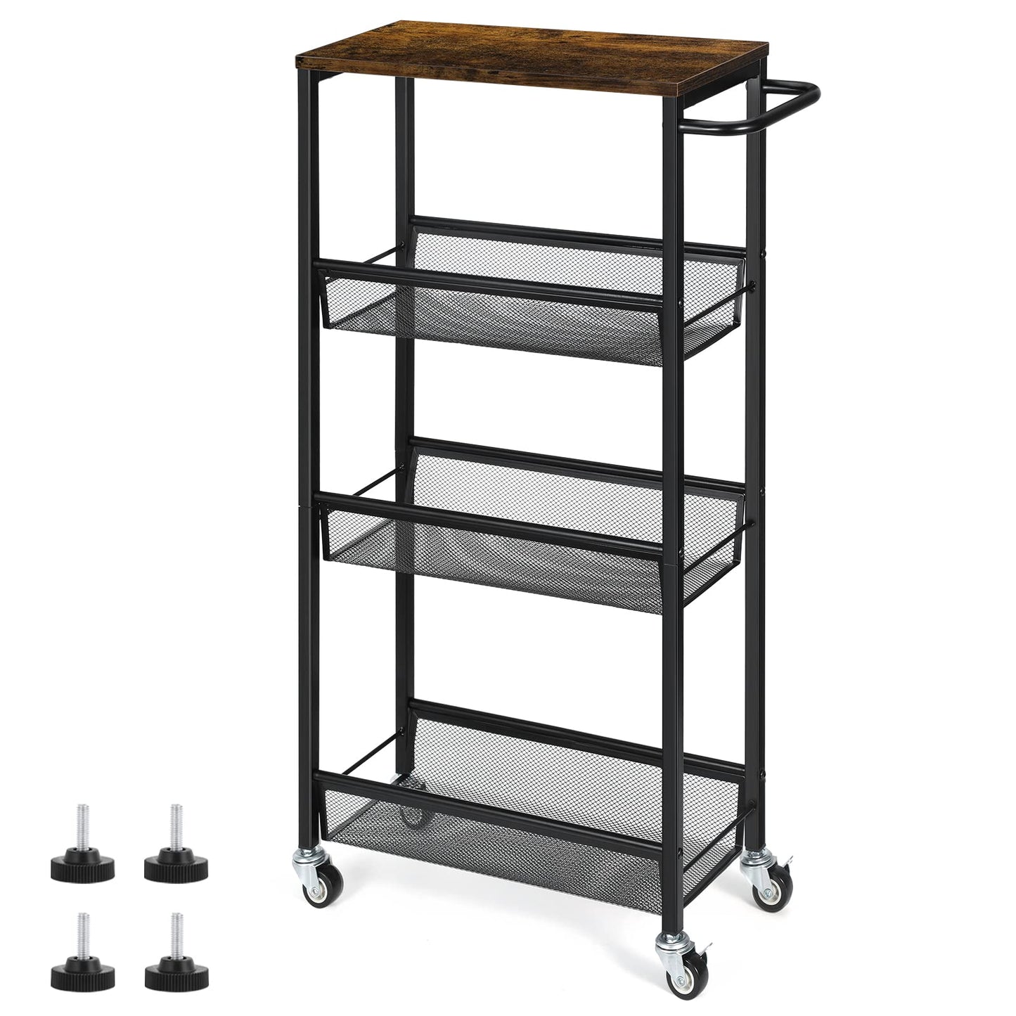 Slim Storage Cart, Metal Narrow Rolling Storage Cart for Kitchen, Black