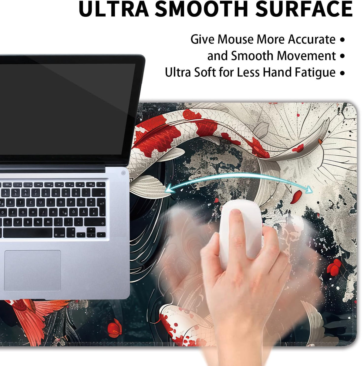 Koi Fish Large Mouse Pad,Gaming Keyboard Desk Pad,Extended Mouse Mat Non-Slip Rubber Base with