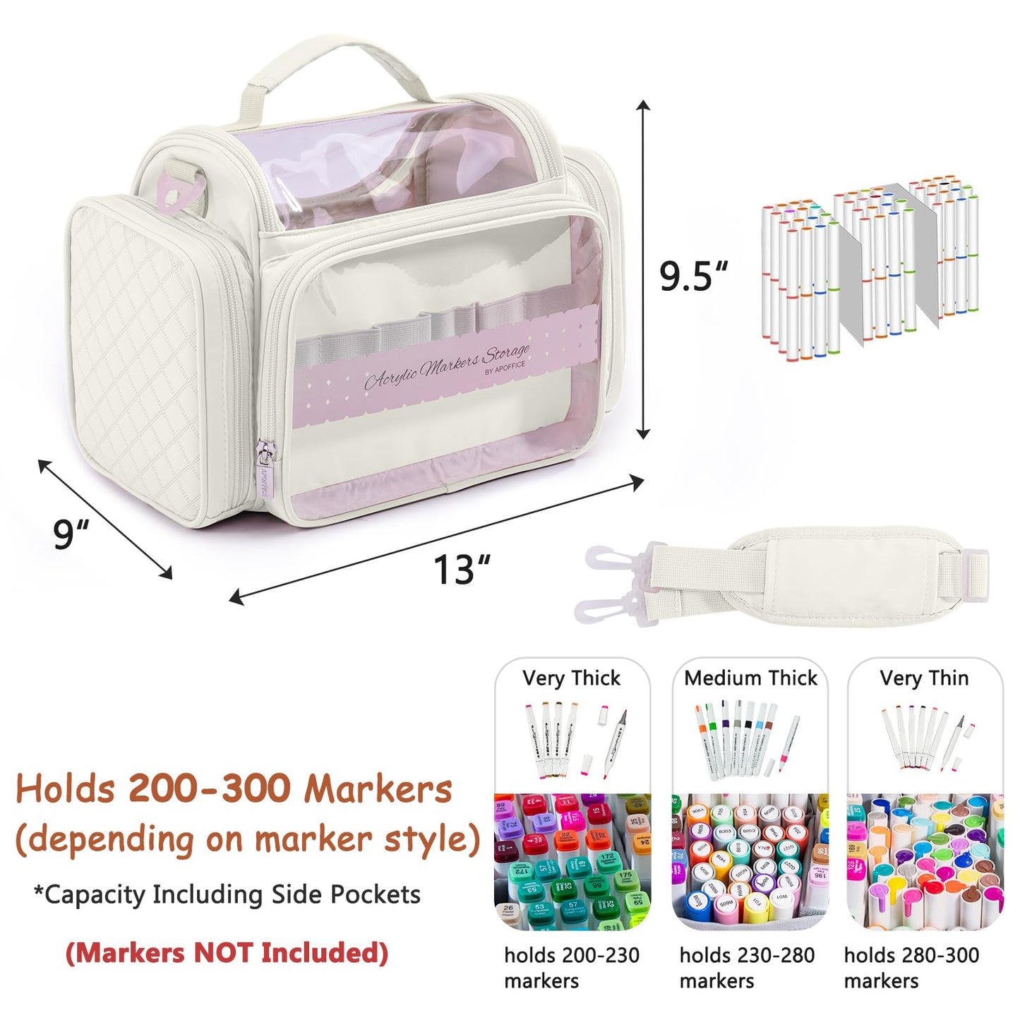 Large Marker Organizer Case for Up to 300 Markers, Marker Storage Bag
