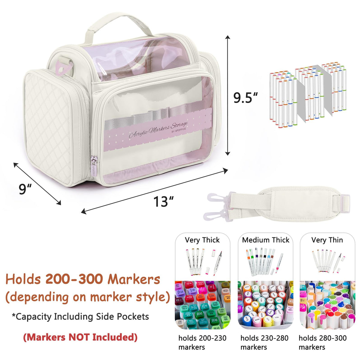 Large Marker Organizer Case for Up to 300 Markers, Marker Storage Bag