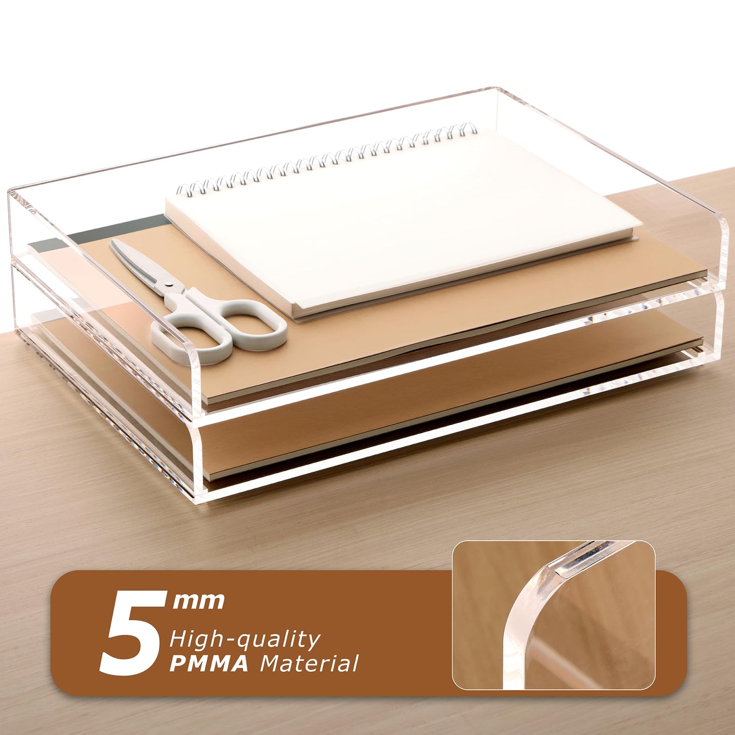 2 Pack- Stackable Paper Letter Tray, A4 File Tray Desk Organizer, Acrylic