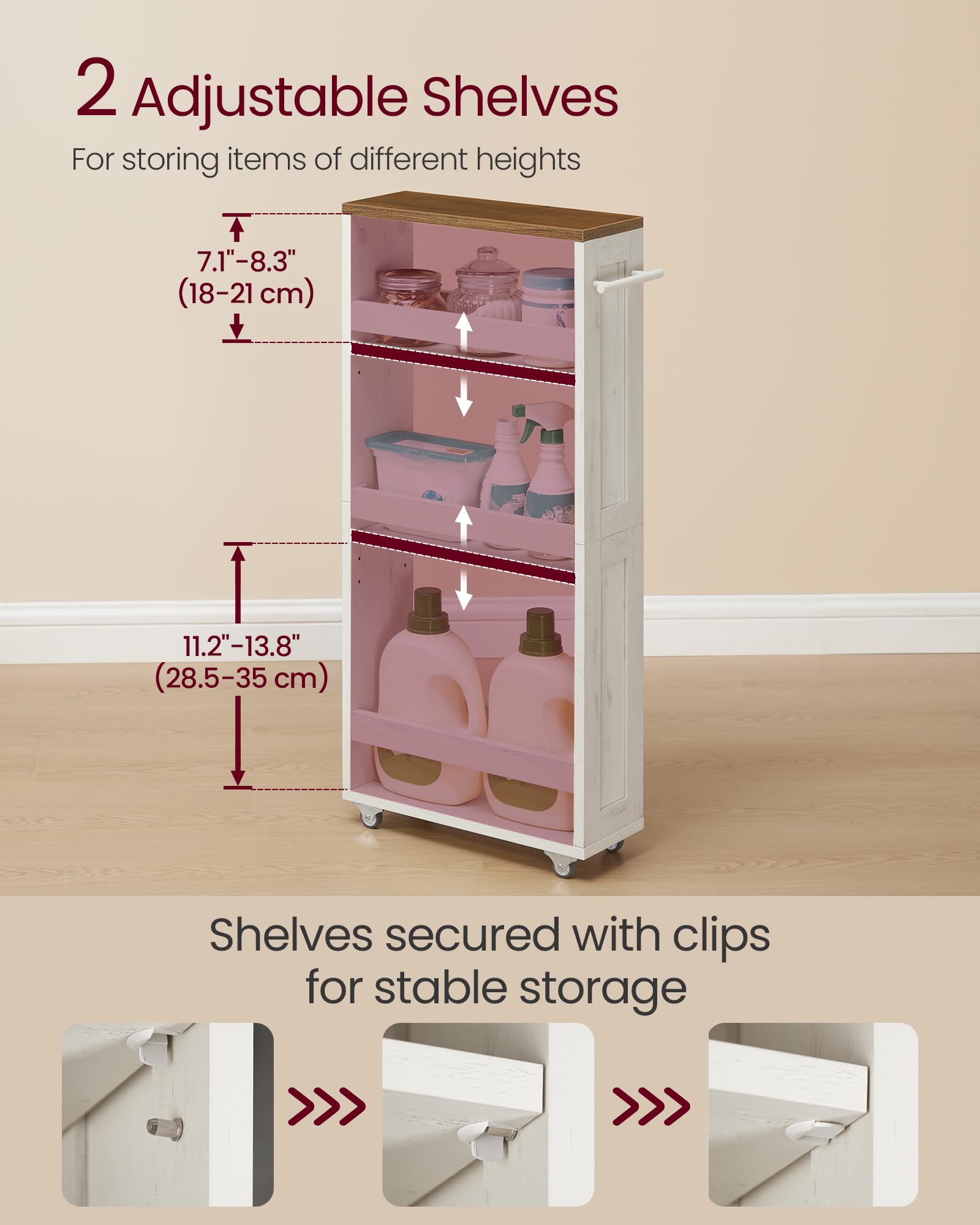 VASAGLE 4-Tier Slide-Out Storage Cart, Slim Kitchen Cart with Wheels