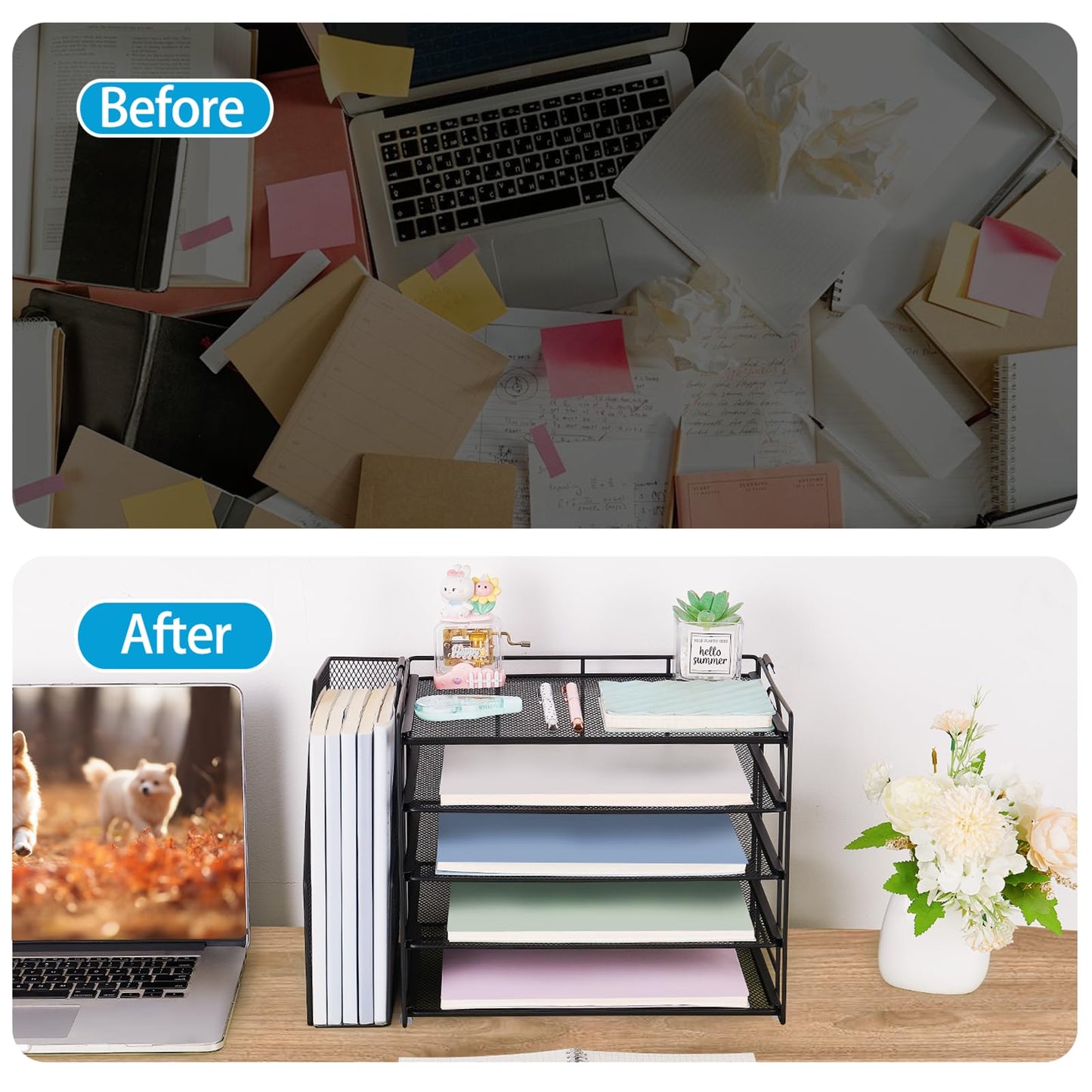 AUPSEN Desk Organizers and Accessories, 5-Tier Desktop Paper File Organizer with Removable File