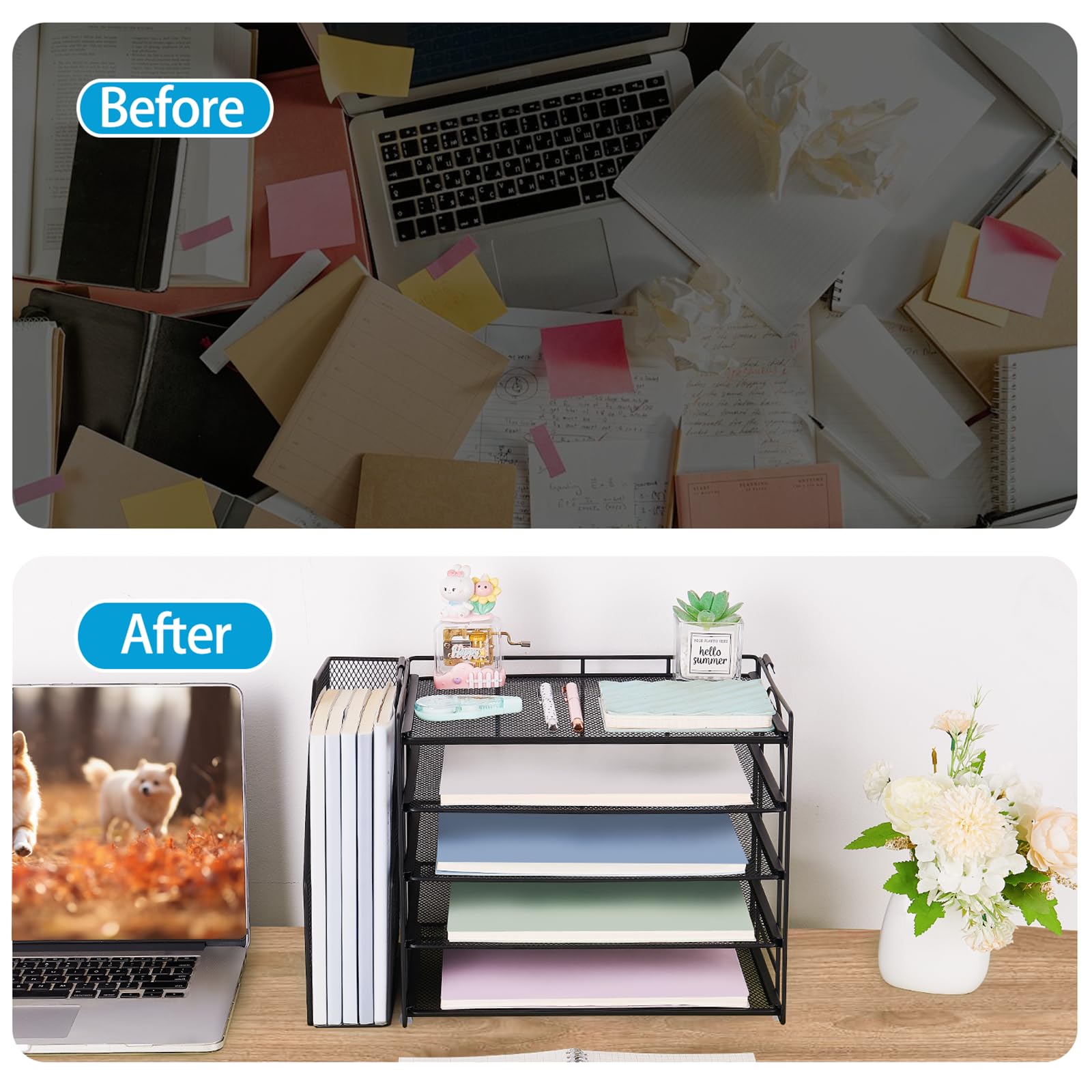 AUPSEN Desk Organizers and Accessories, 5-Tier Desktop Paper File Organizer with Removable File