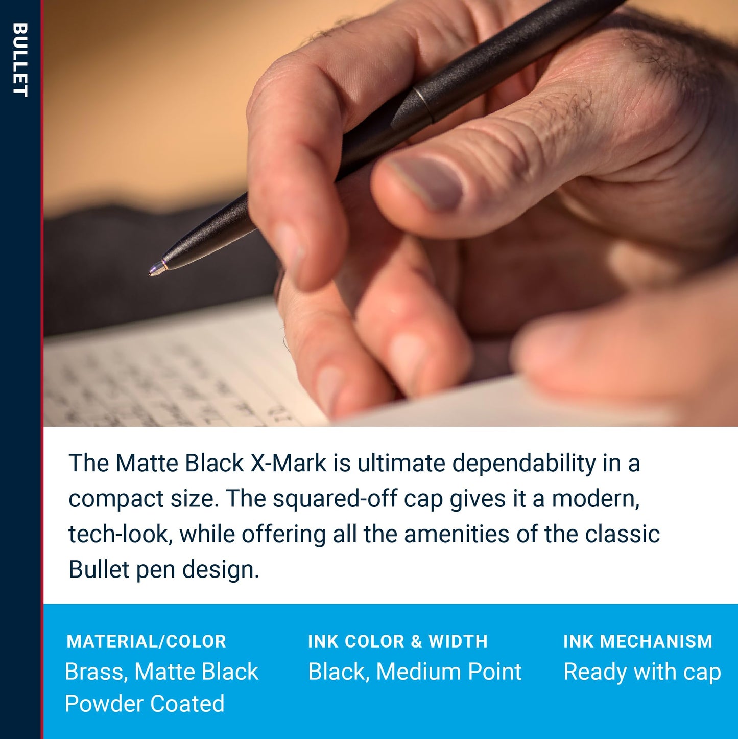 Fisher Space Pen Matte Black X-Mark Flat Cap Bullet Pen, Compact Size