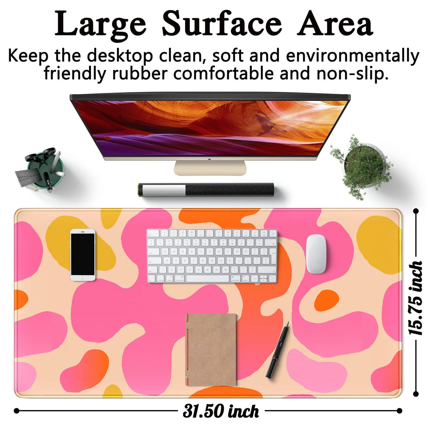 Pink Desk Mat Modern Abstract Large Mouse Pad XXL Cute Pink Desk Pad Keyboard Mat, Desk Accessories