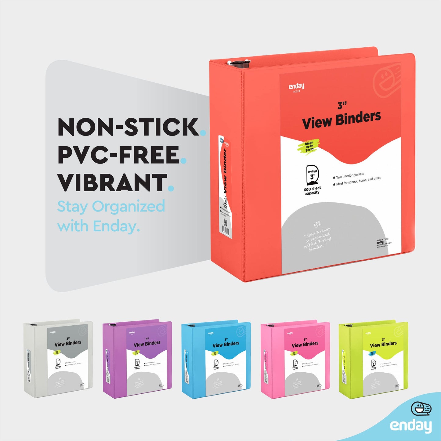 Enday 3 inch Binder (6 Pack - Red) 3 Ring Binder 3 inch with Clear View Cover and 2 Inside Pocket