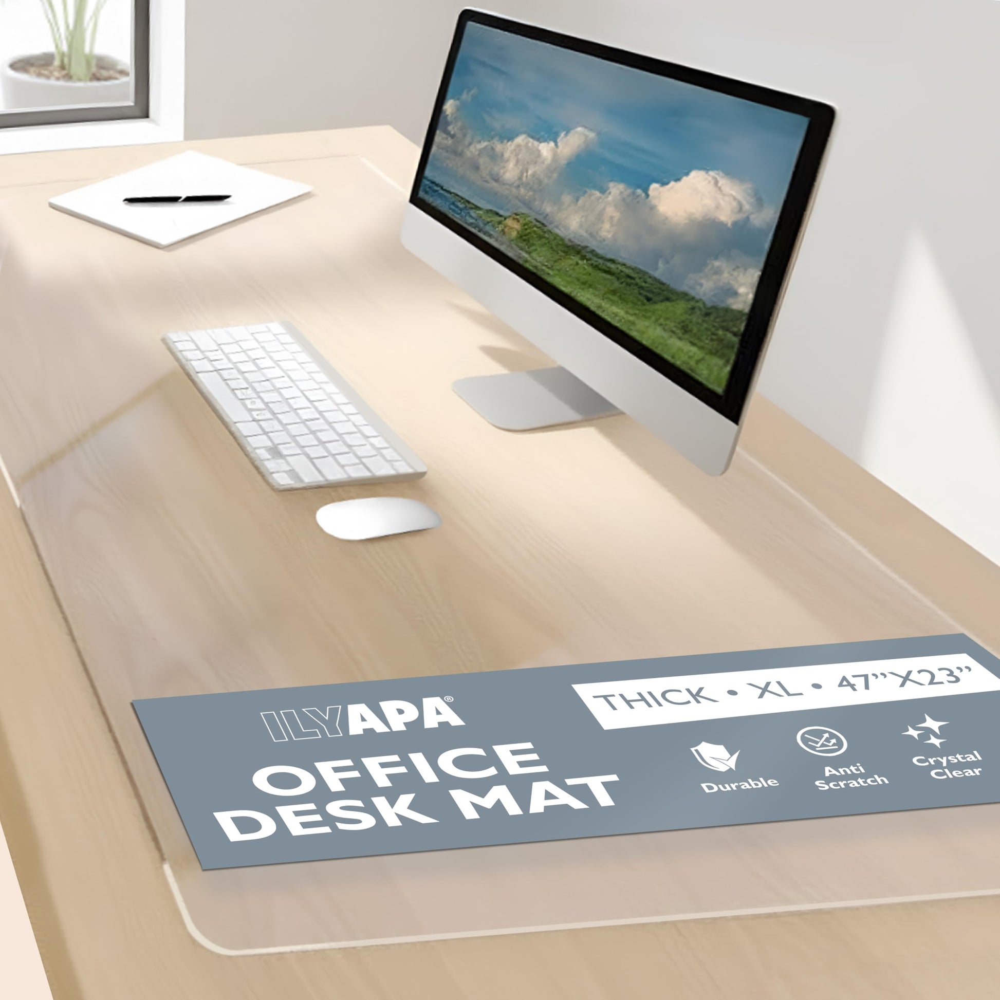 Ilyapa Clear Textured Office Desk Mat, 47x23 Inch - Plastic, Anti-Slip