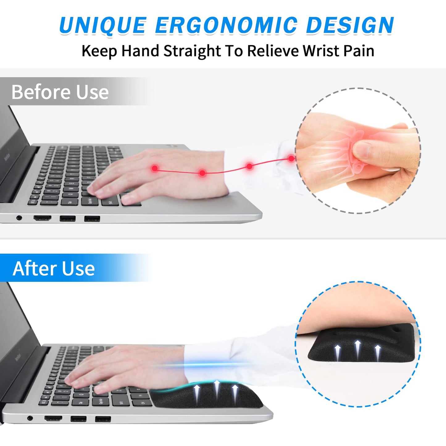 VAGAU Wrist Rests for Laptop, Wrist Support for Keyboard and Mouse Black