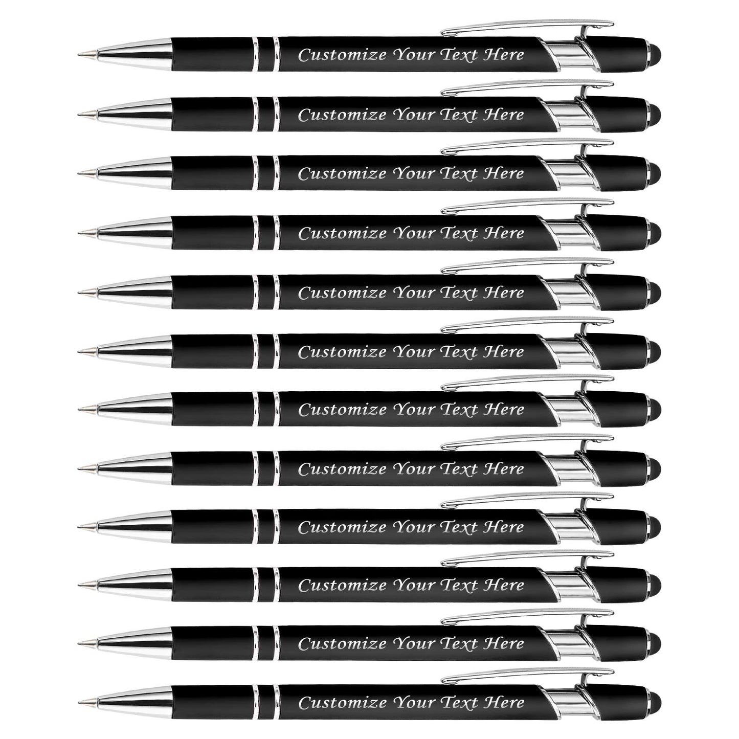 Personalized Pens with Stylus Tip, Custom Engraving Pens 12PCS, Soft Touch Ballpoint Pen, Printed