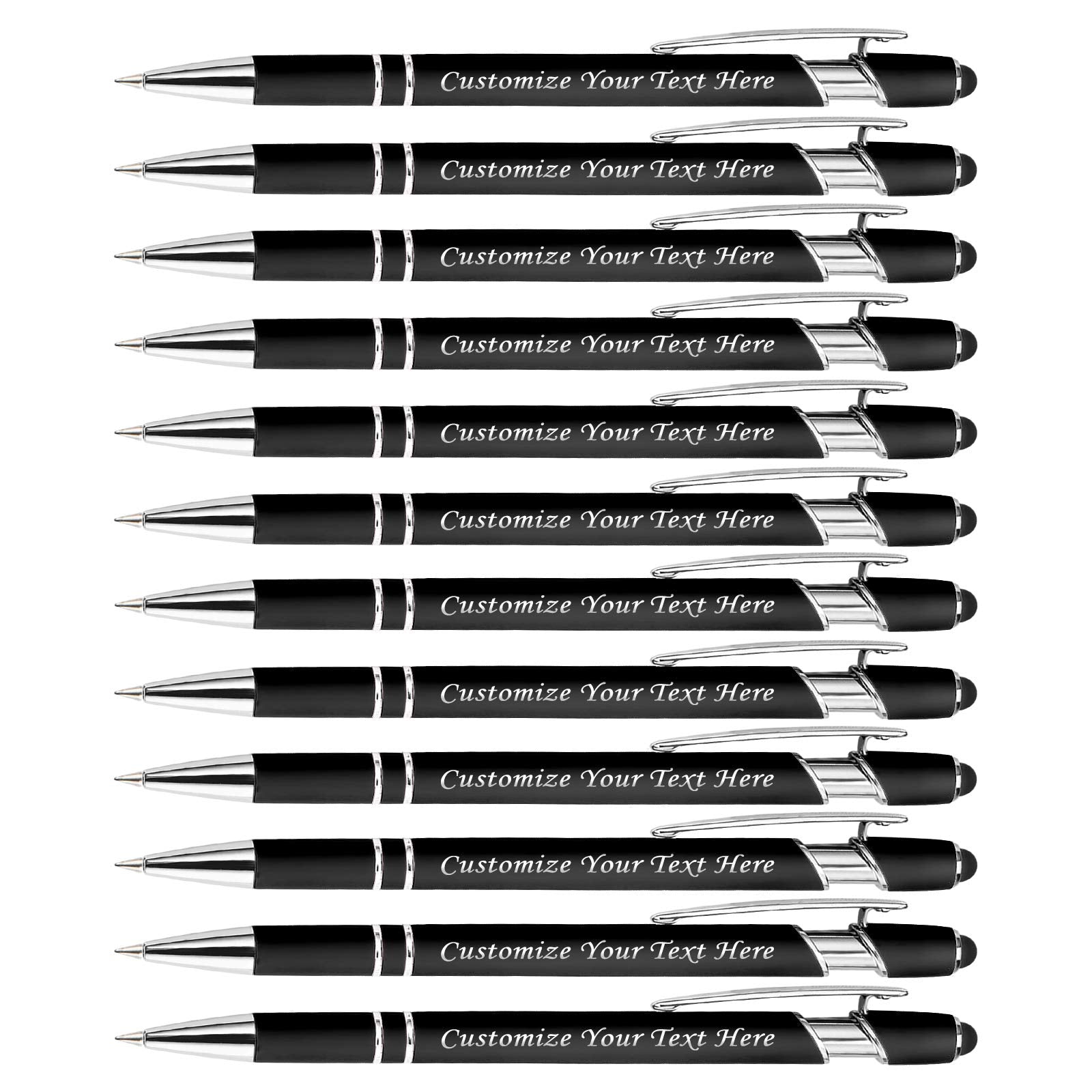 Personalized Pens with Stylus Tip, Custom Engraving Pens 12PCS, Soft Touch Ballpoint Pen, Printed
