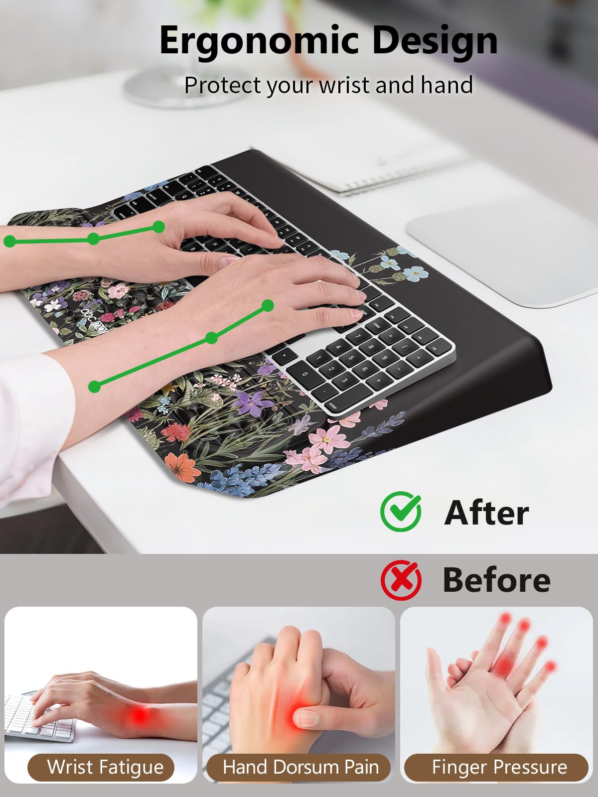 2-in-1 Ergonomic Keyboard Stand with Wrist Rest, Flower