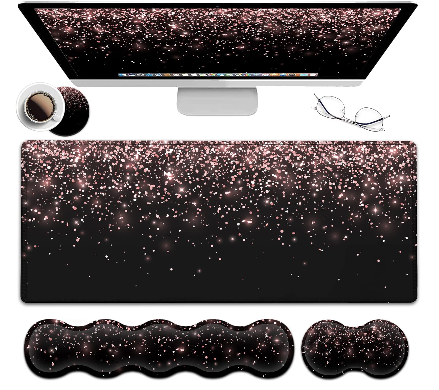 Large Gaming Mouse Pad (31.5x11.8 in) Rubber Base XXL Mousepad with Stitched Edges, Ergonomic