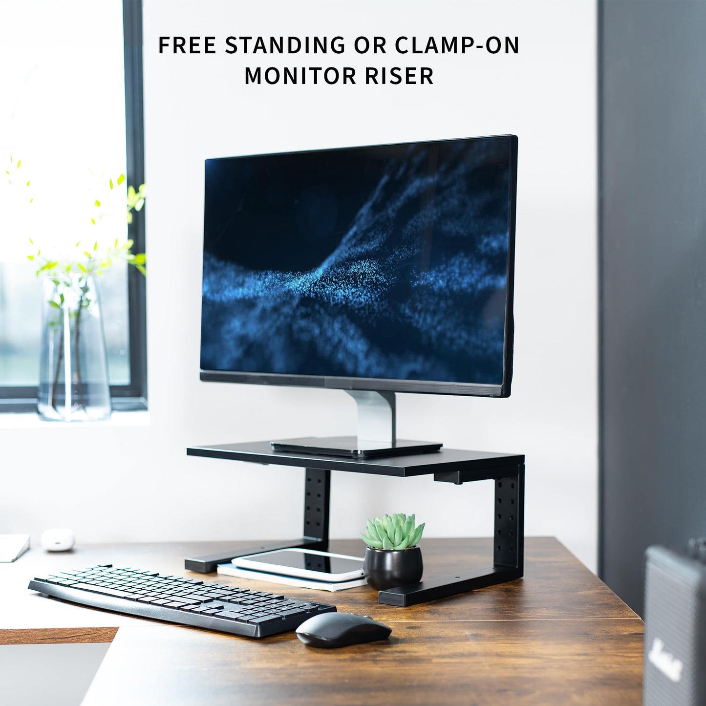 VIVO Black Clamp-on 15 in Desk Extension Shelf, DESK-SHELF15B