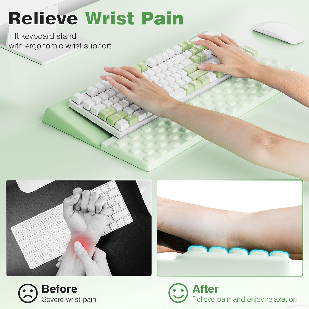 Ospelelf Keyboard Wrist Rest, Ergonomic Memory Foam Wrist Support for Typing & Gaming, Tilted