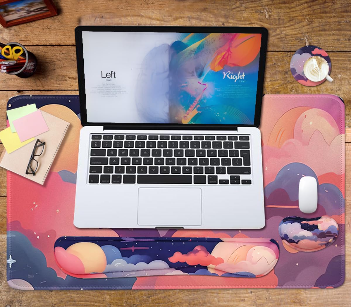 Large Mouse Pad Set, Cute Extended Mouse Pad+Keyboard Wrist Rest Support Desk Pad Memory Foam