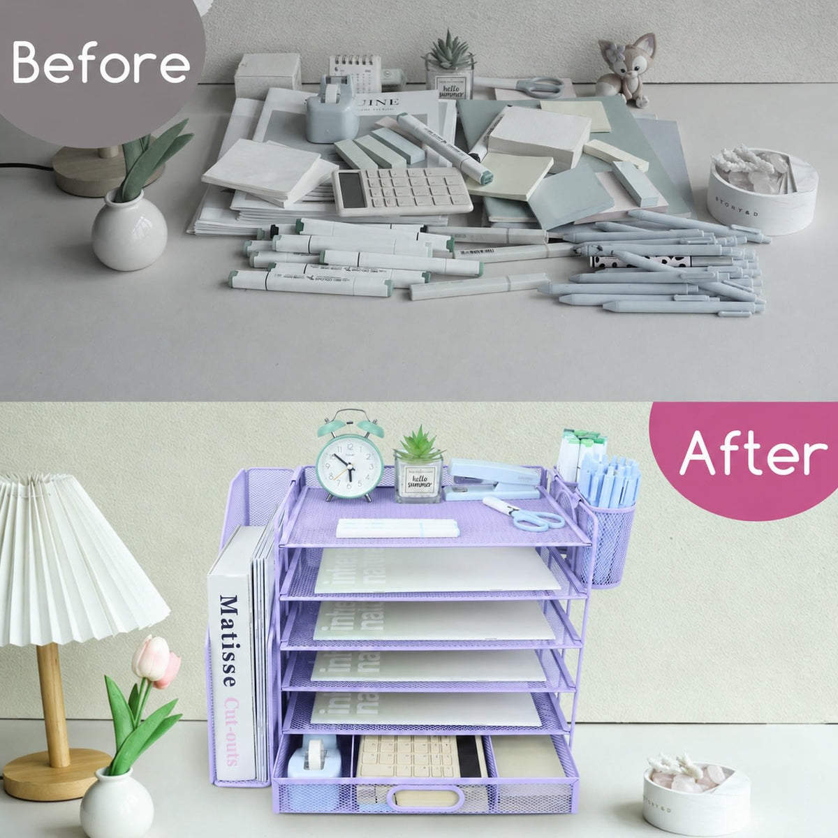 ideallife Desk Organizers and Accessories with File Holder, 6-Tier Paper Letter Tray Organiser with