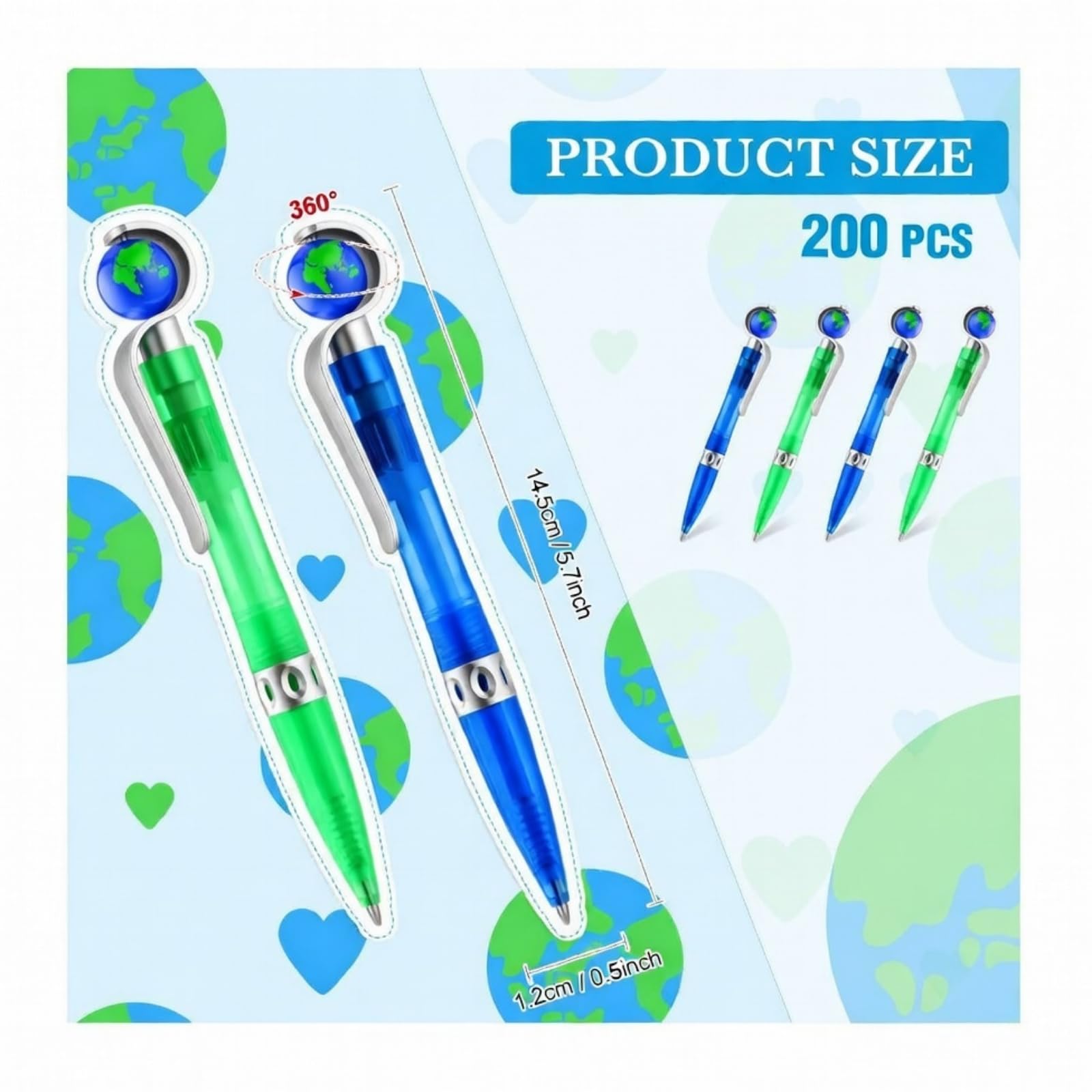 Teling 200 Pcs Earth Retractable Cute Globe Pens Bulk 1.0 mm Tellurion Shape Earth Day Black Ink