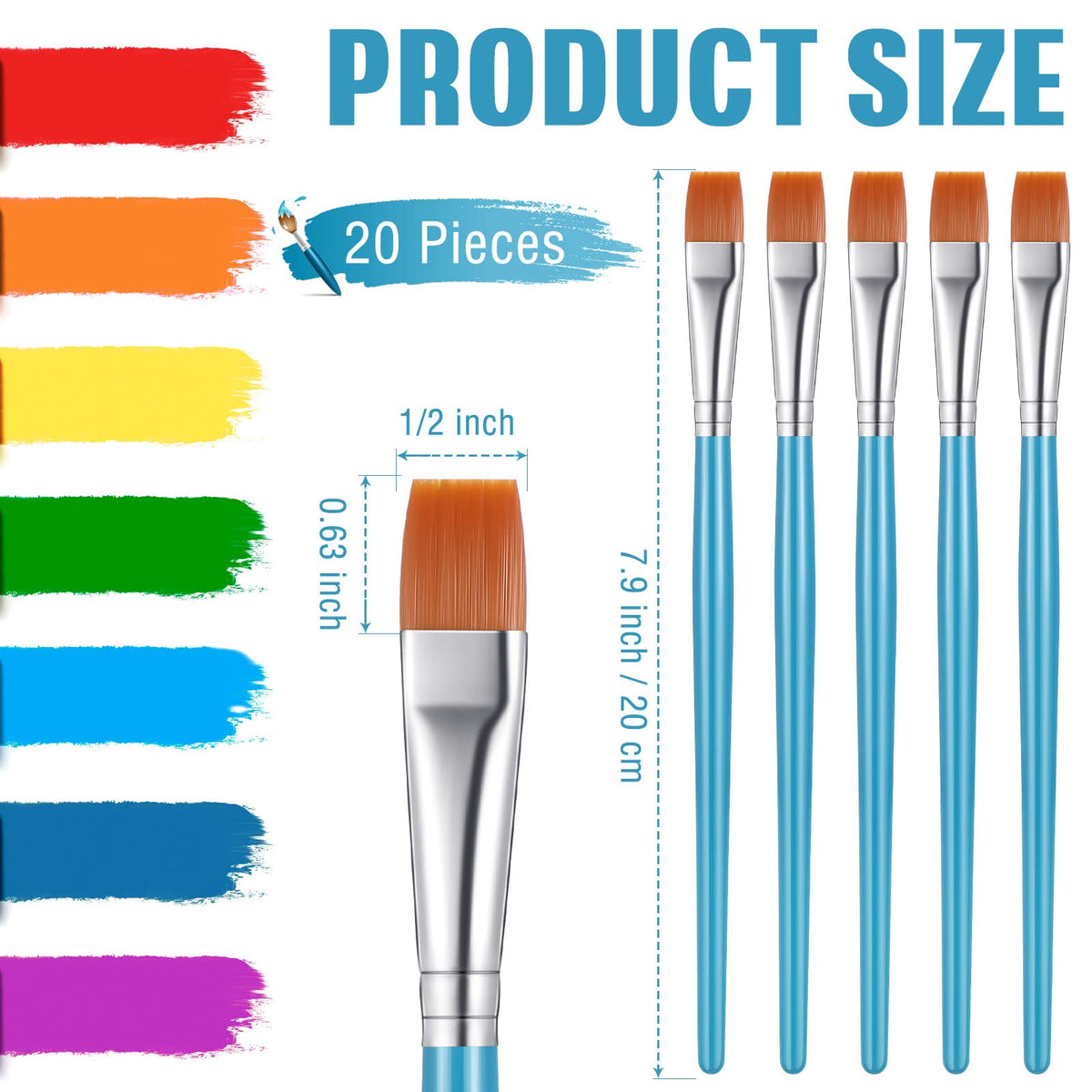 Zonon 20 Pcs Flat Paint Brushes Acrylic Painting Craft Accessories Classroom Prizes Gifts Small