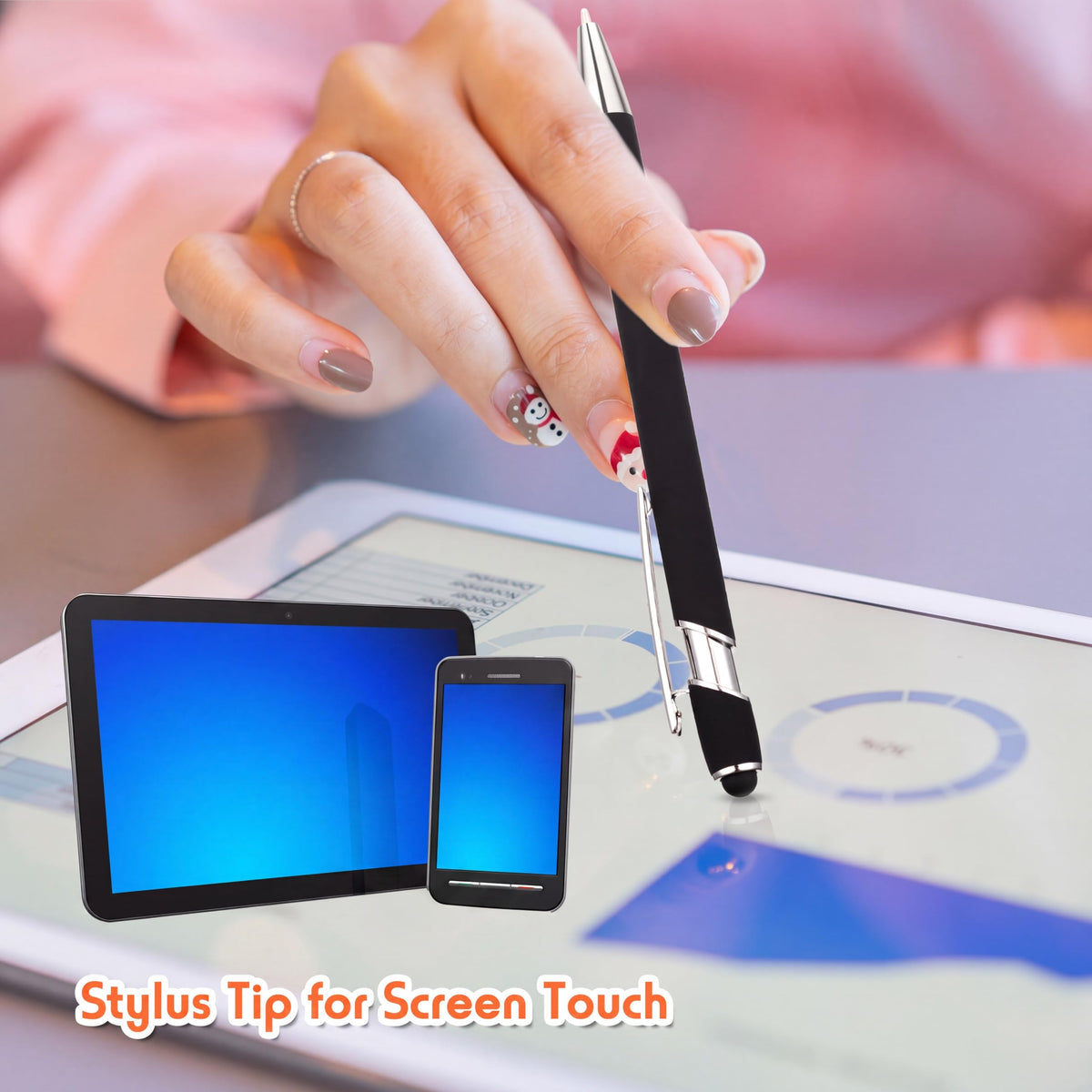 Yeaqee 100 Pieces Ballpoint Pen Bulk with Stylus Tip Click, Black