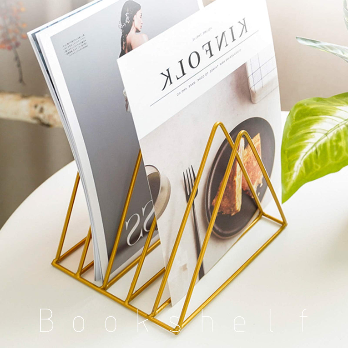 QPEY 5-Slot Gold Metal Triangle File Holder, 1pc for Office