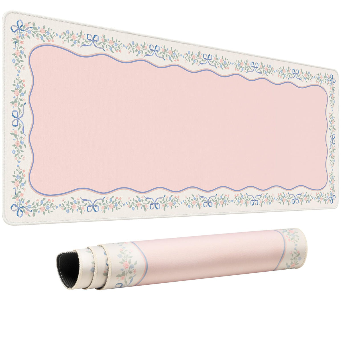 HAOCOO Cute Desk Topper, 31.5" x 11.8" Desk Pad for Office Pink Ribbon