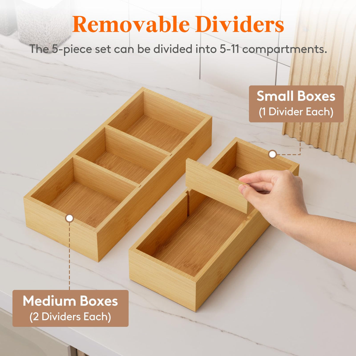 Lifewit Drawer Organizers 5 Pack(11 Grid) with 6 Inserts